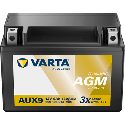 Baterie auto VARTA AGM Dymamic Auxiliary 509106013K262, tensiune 12 V, amperaj 9 Ah, curent pornire 130A, borna Inversa stanga +