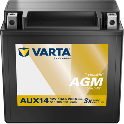 Baterie auto VARTA Dynamic AGM Auxiliary AUX14 513106020K262, tensiune 12 V, amperaj 13 Ah, curent pornire 200 A, Borne inversate